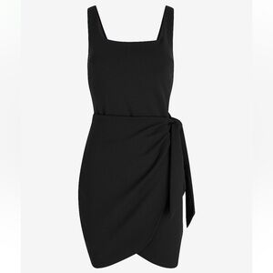 Express black Scoop Neck Wrap Front Tie Mini Sheath Dress